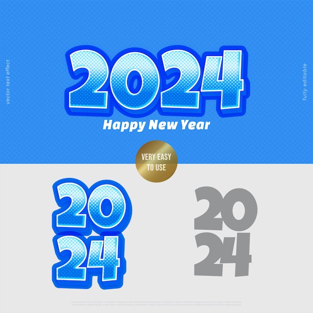 2024 con el efecto de texto editable 3D vectorial de plantilla de fuente en negrita