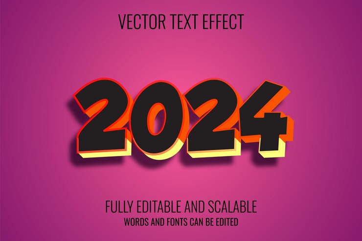 Vector 2024 efecto de texto estilo 3d efecto de texto editable