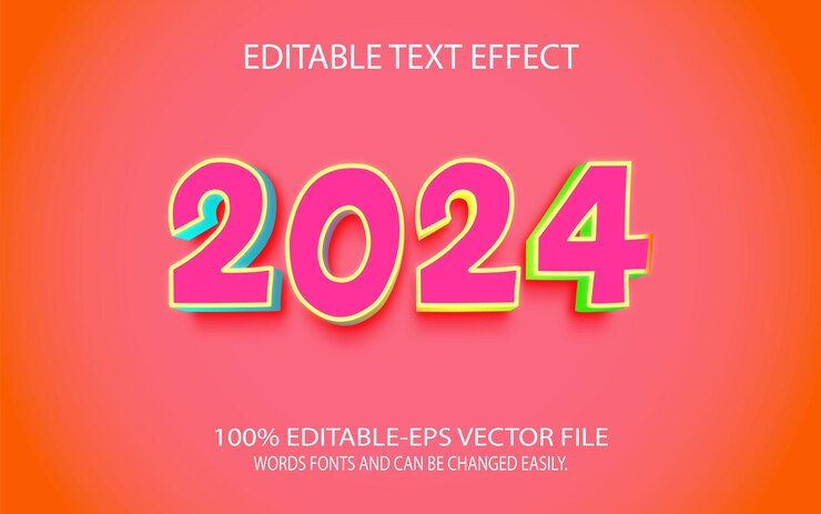 Vector 2024 efecto de texto estilo 3d efecto de texto editable