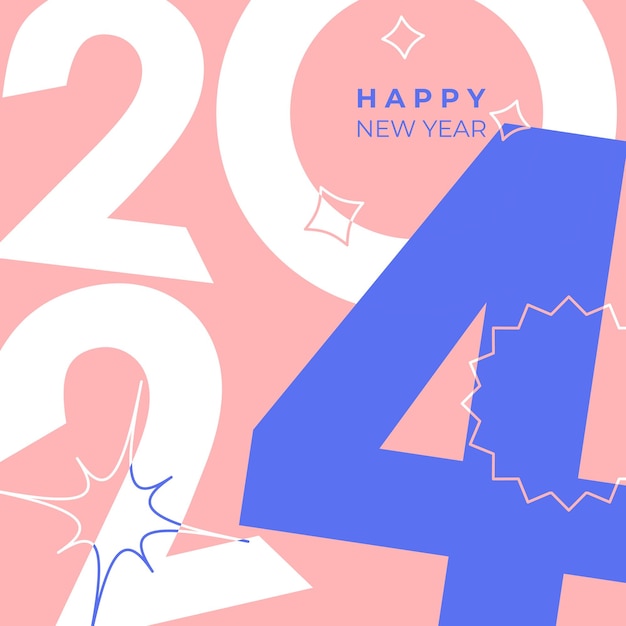 2024 Feliz año nuevo cartel Ilustración de estilo Y2K Diseño de portada de 2024 feliz año nuevo Tipografía fuerte Color estético minimalista de moda Concepto de ilustración vectorial