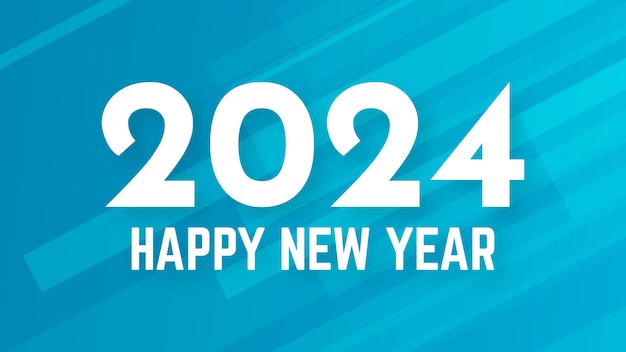 2024 Feliz año nuevo fondo Plantilla de banner de saludo moderno con números blancos de año nuevo 2024 sobre fondo abstracto azul con líneas Ilustración vectorial