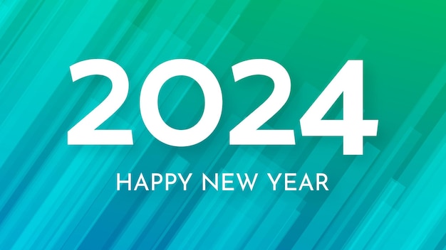 Vector 2024 feliz año nuevo fondo plantilla de banner de saludo moderno con números blancos de año nuevo 2024 sobre fondo abstracto verde con líneas ilustración vectorial