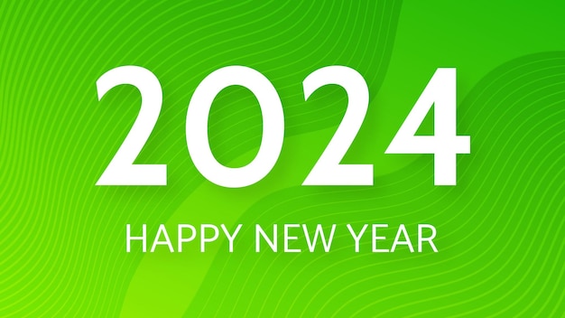 2024 feliz año nuevo fondo plantilla de banner de saludo moderno con números blancos de año nuevo 2024 sobre fondo abstracto verde con líneas ilustración vectorial