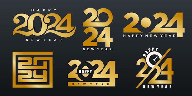 2024 Feliz año nuevo logotipo diseño de texto 2024 plantilla de diseño de número Ilustración vectorial