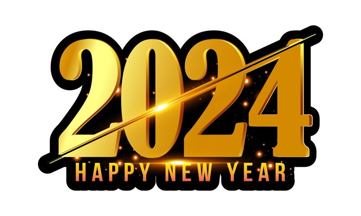 2024 Feliz año nuevo plantilla de diseño de banner dorado 2024 efecto de texto 3d