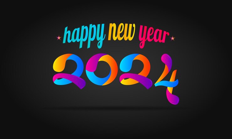 2024 feliz año nuevo vector de diseño de texto colorido