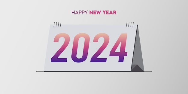 Vector 2024 feliz celebración del año nuevo tarjeta de felicitación o plantilla de diseño de banner en el concepto de calendario de escritorio