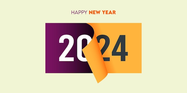 Vector 2024 feliz celebración del año nuevo tarjeta de felicitación o plantilla de diseño de banner en estilo peel de página