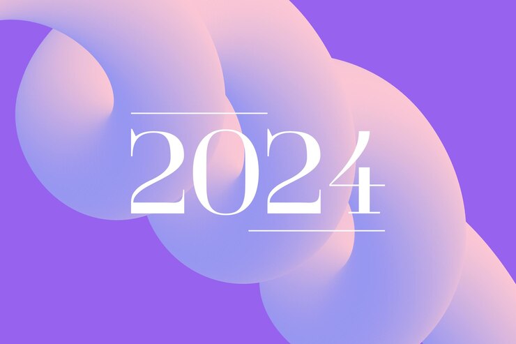 Vector 2024 números en el estandarte de abstracto 3d gradiente movimiento retorcido línea líquida
