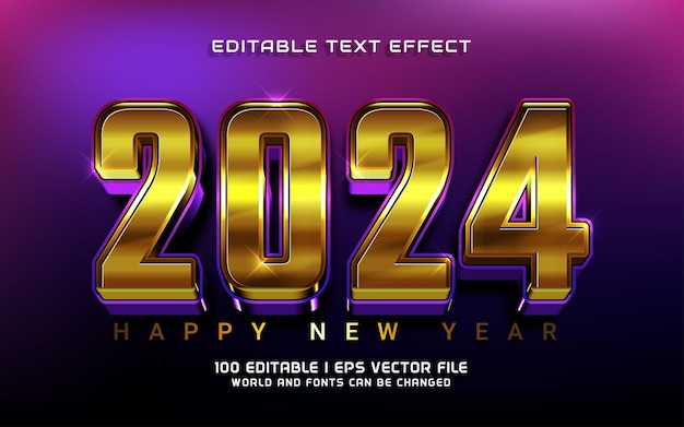 Vector 2024 oro feliz año nuevo efecto de texto de estilo 3d