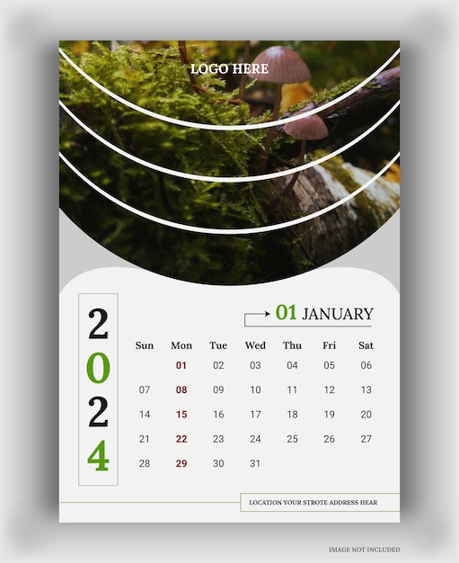 2024 Plantilla de calendario de pared calendario vectorial Diseño de enero diseño de calendario creativo