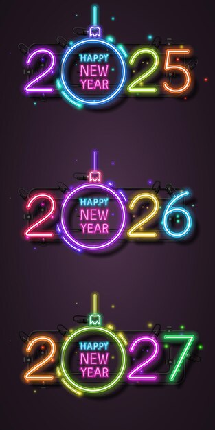 2025-2027 Icono de neón brillante sobre un fondo oscuro