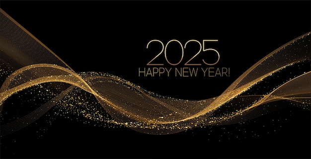 2025 Año Nuevo Abstracto elemento de diseño de onda dorada de color brillante