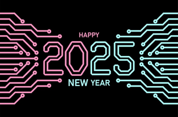 2025 Diseño tecnológico minimalista con circuitos, microchips y colores de neón
