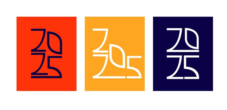 Vector 2025 diseño de tipografía moderna gráficos vibrantes y audaces para tarjetas, carteles y calendarios