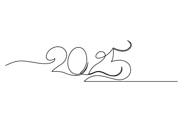 2025 un elemento de dibujo de línea continua diseño de Año Nuevo aislado en fondo blanco Vector
