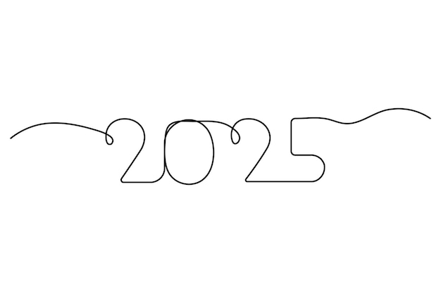 2025 un elemento de dibujo de línea continua diseño de Año Nuevo aislado en fondo blanco Vector