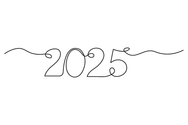 2025 un elemento de dibujo de línea continua diseño de Año Nuevo aislado en fondo blanco Vector