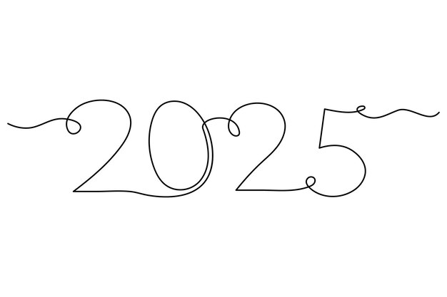 2025 un elemento de dibujo de línea continua diseño de Año Nuevo aislado en fondo blanco Vector