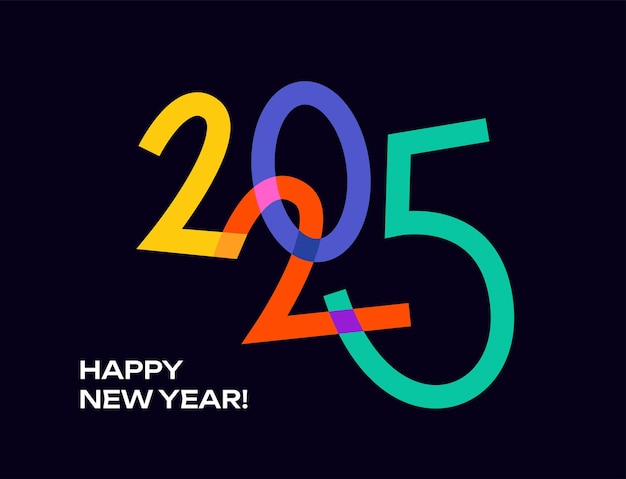 2025 Feliz Año Nuevo Fondo oscuro Números multicolores Bandera de Año Nuevo