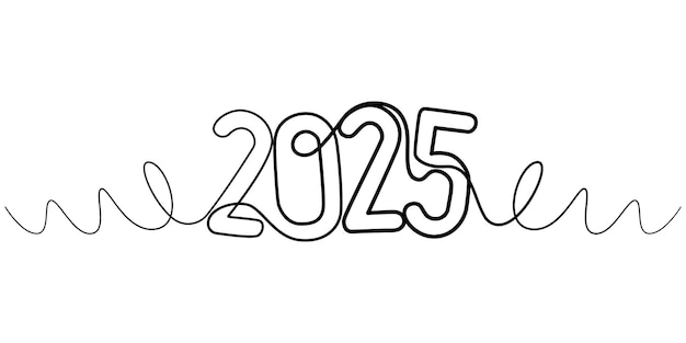 2025 línea continua arte estandarte frontera de Año Nuevo línea continua dibujada inscripción para el año 2025