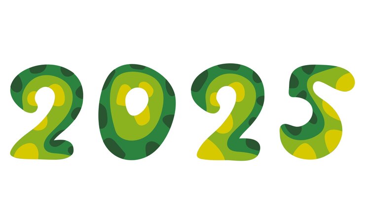 Vector 2025 los números del año coloreados como la piel de la serpiente para el sitio web del cartel de banner