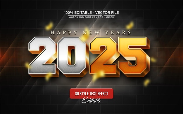 2025 oro y plata efecto de texto 3D editable