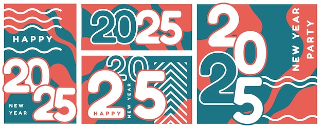 2025 tipografía portada Año Nuevo 2025 diseño de arte moderno establecido en colores azul-verde para la tarjeta de portada