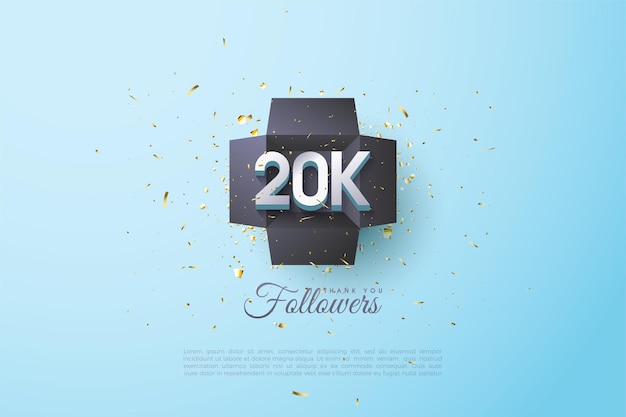 20k seguidores en el fondo de la caja de regalo negra.