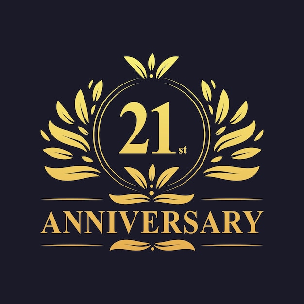 21 aniversario diseño lujoso color dorado logotipo de 21 años aniversario