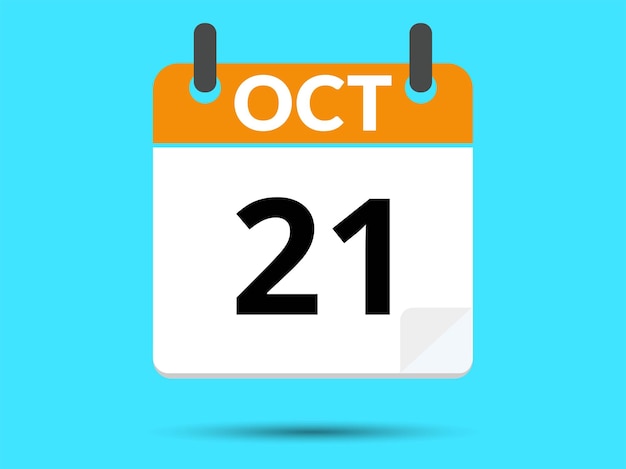 21 de octubre Calendario de icono plano aislado en fondo azul Ilustración vectorial