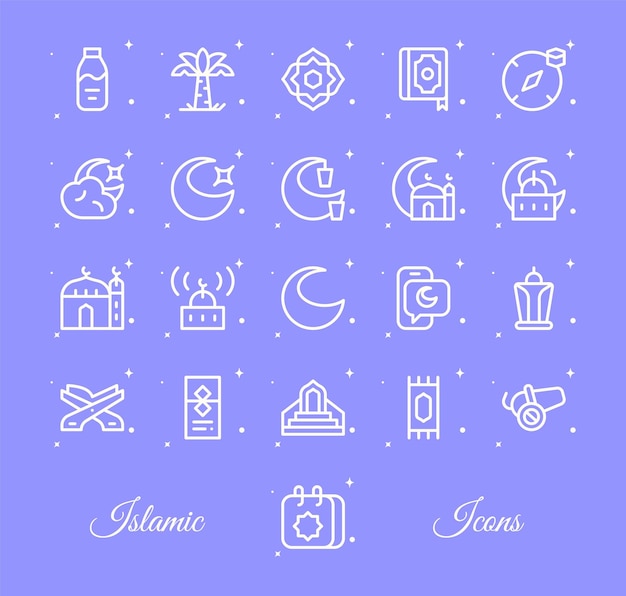 21 paquete de iconos de contorno ilustrado vectorial mínimo slamic con estrellas