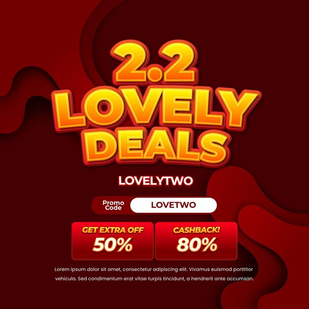 22 El día de las compras encantadoras Las ofertas de descuento de venta Gradiente rojo oscuro Abstracto de flujo Banner promocional de fondo