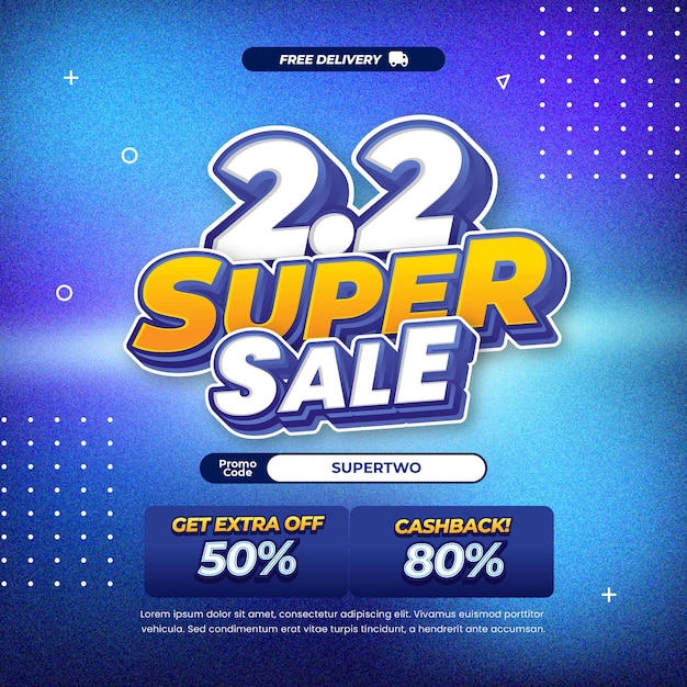 22 días de compras Ofertas de descuento de venta con gradiente azul suave Banner de textura granulada editable