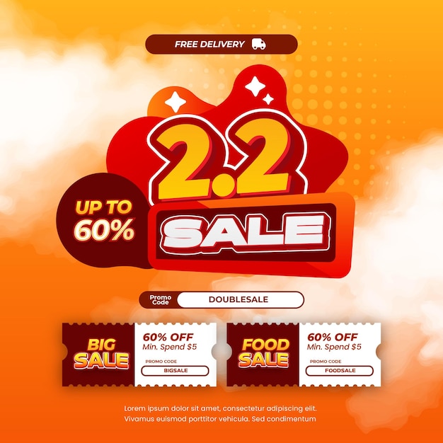 22 días de compras Ofertas de descuento de venta Texto editable con banner de cupón de gradiente naranja