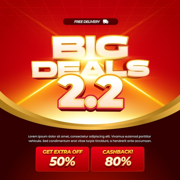 22 Gran día de compras Concesiones de descuento Exclusivo gradiente rojo dorado Banner de efecto de texto editable