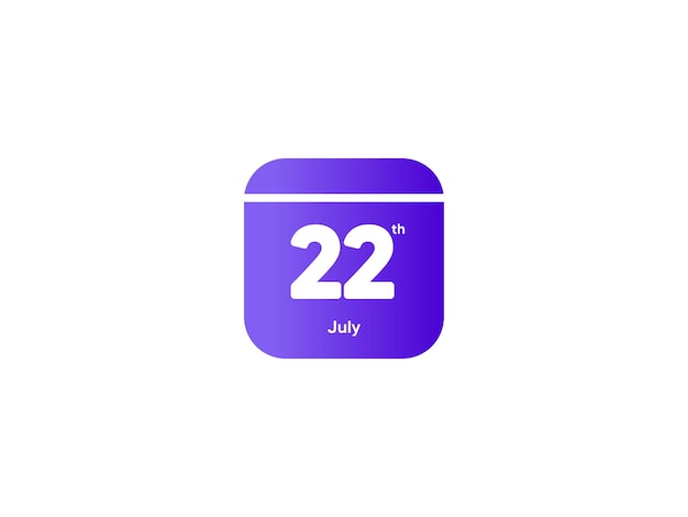 22 de julio calendario fecha mes icono con color degradado diseño plano estilo vector ilustración