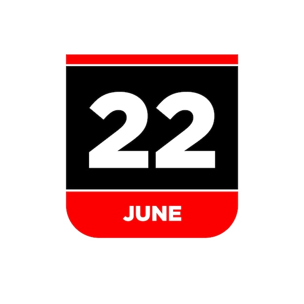 22 de junio Calendario fecha vector icono 22 de junio letras
