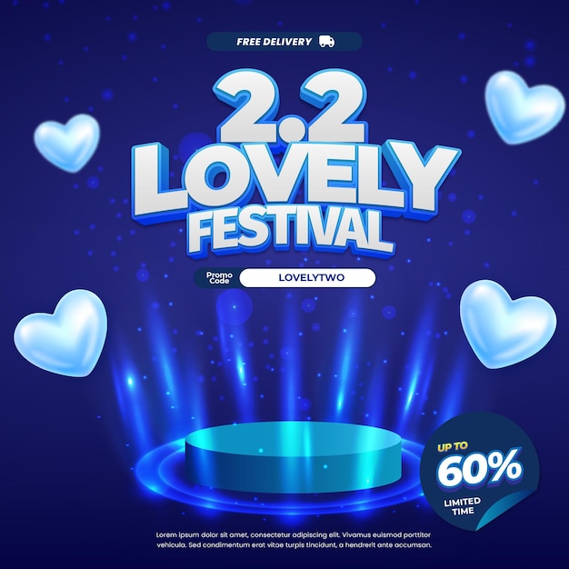 22 Lovely Festival Ofertas de descuento de ventas Gradiente azul Luce de neón Spot Exhibición Estandarte del podio