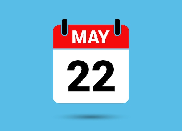 22 de mayo Fecha del calendario Icono plano Día 22 Ilustración vectorial