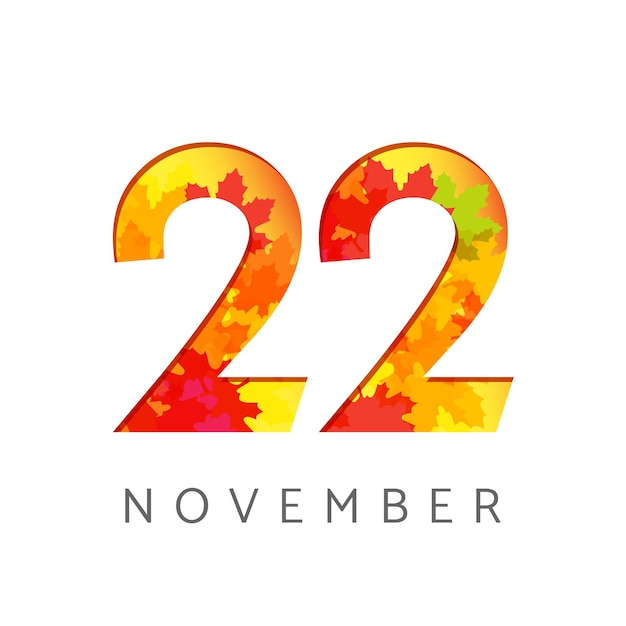 22 de noviembre número de calendario logotipo signo de otoño