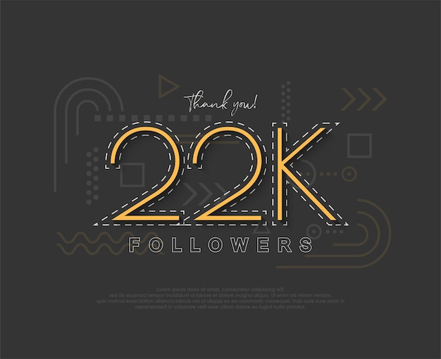 22k seguidores únicos y simples con números y líneas delgadas
