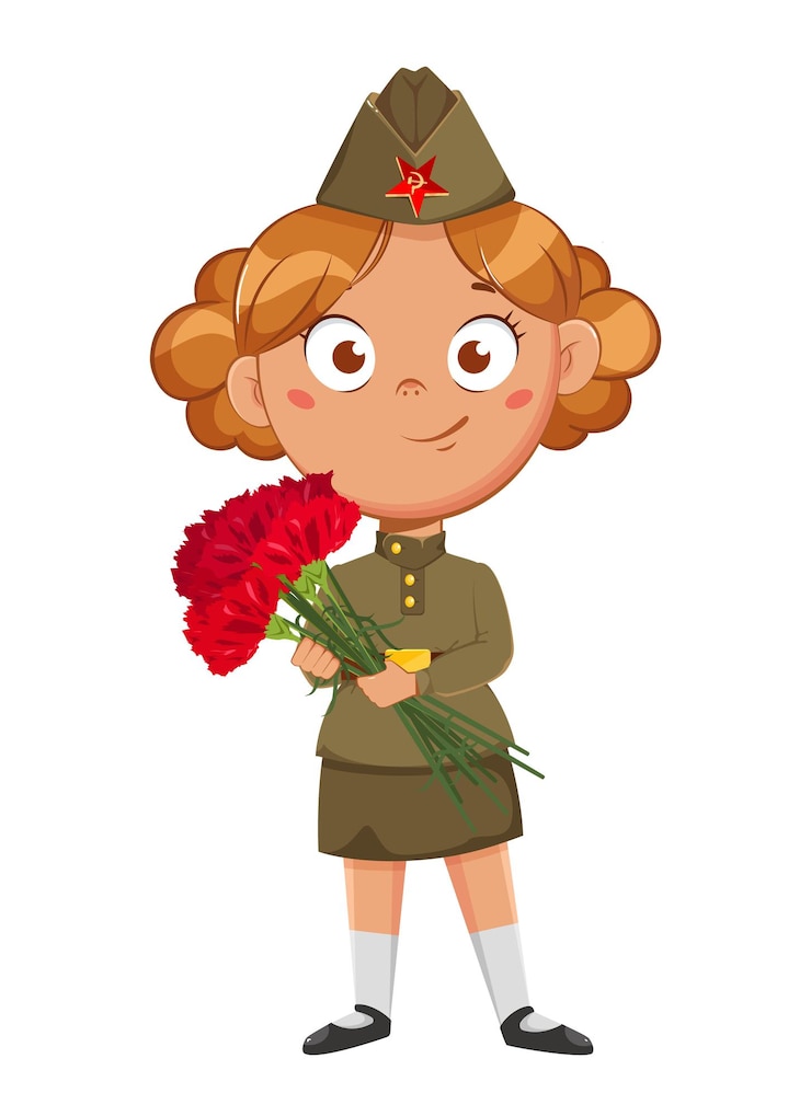Vector 23 de febrero feliz día del defensor de la patria fiesta rusa chica con un ramo de flores