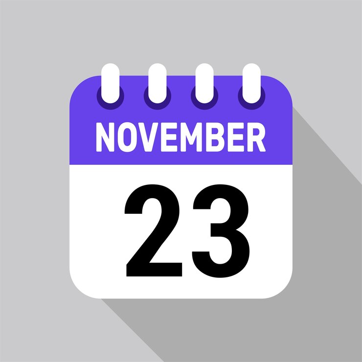 23 de noviembre icono de calendario fondo de fecha vectorial símbolo de horario vectorial