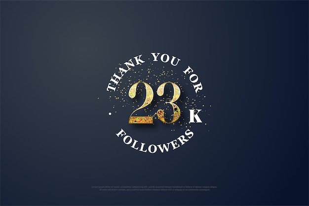 23k seguidores con números envueltos en purpurina brillante.