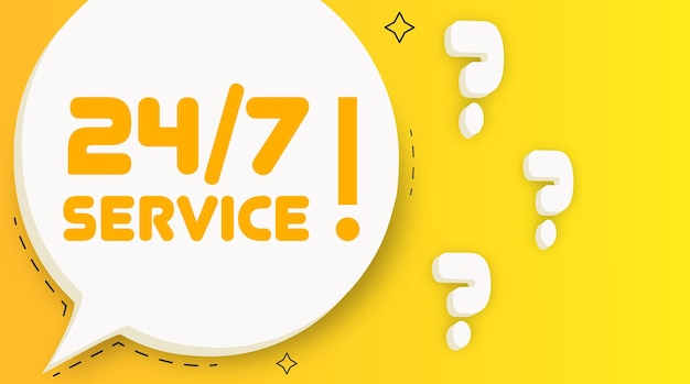 24 7 servicio burbuja de habla con 24 7 servicio texto ilustración 2d estilo plano icono de línea vectorial para negocios y publicidad