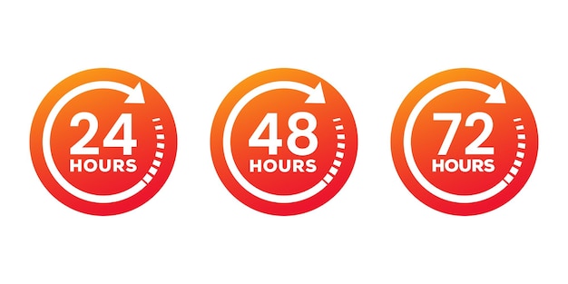 24 y 72 horas flecha del reloj efecto de tiempo de trabajo vectorial o íconos de tiempo de servicio de entrega