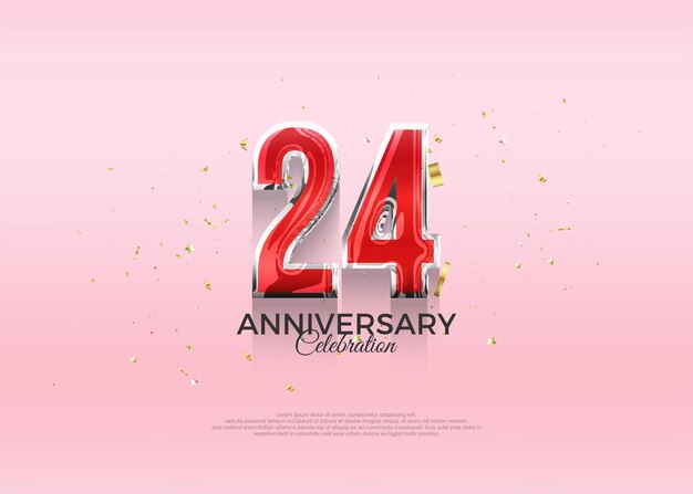 24 aniversario celebración vector diseño 3d con lujo y oro brillante Fondo de vector Premium para saludo y celebración