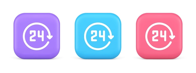 24 horas botón de flecha circular servicio de asistencia siempre disponible icono realista 3d