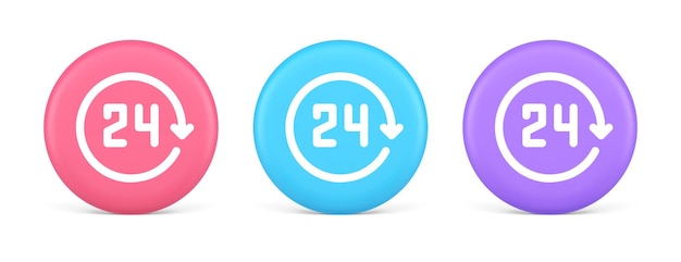 24 horas botón de flecha circular servicio de asistencia siempre disponible icono realista 3d